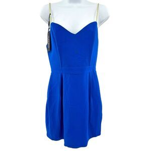 New Naven Royal Blue Gold Braid Straps Sweetheart A‎ Line Mini Dress Size Medium